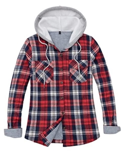 ZENTHACE Women's Thermal Fleece Lined Plaid Button Down Flannel Shirt Jacket