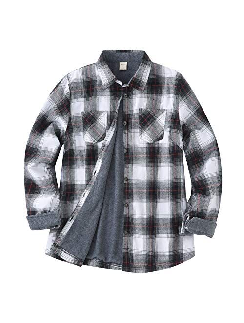 ZENTHACE Women's Thermal Fleece Lined Plaid Button Down Flannel Shirt Jacket