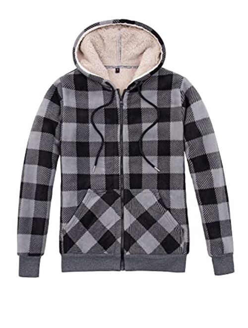 ZENTHACE Women's Sherpa Lined Zip Up Hooded Plaid Shirt Jac Sweater Jacket