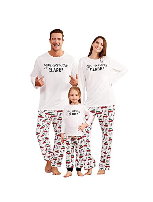 IFFEI Matching Family Pajamas Sets Christmas PJ's Letter Print Top and Plaid Pants Jammies Sleepwear