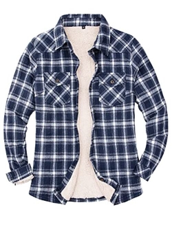 ZENTHACE Womens Sherpa Fleece Lined Flannel Jacket Button Down Plaid Flannel Shirt Jacket(All Sherpa Lining)