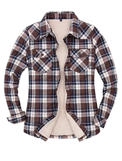 ZENTHACE Womens Sherpa Fleece Lined Flannel Jacket Button Down Plaid Flannel Shirt Jacket(All Sherpa Lining)