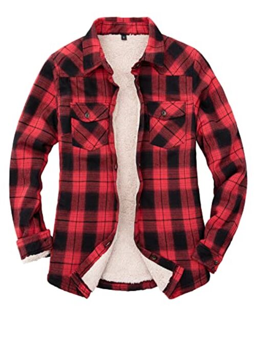 ZENTHACE Womens Sherpa Fleece Lined Flannel Jacket Button Down Plaid Flannel Shirt Jacket(All Sherpa Lining)