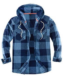 ZENTHACE Mens Flannel Jacket with Hood,Plaid Flannel Shirt Jackets with Hand Pockets（Not Paper Thin）