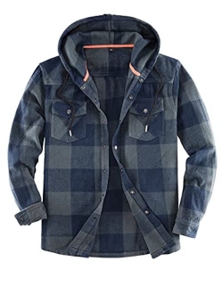 ZENTHACE Mens Flannel Jacket with Hood,Plaid Flannel Shirt Jackets with Hand Pockets（Not Paper Thin）