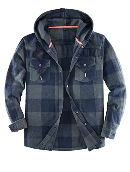 ZENTHACE Mens Flannel Jacket with Hood,Plaid Flannel Shirt Jackets with Hand Pockets（Not Paper Thin）