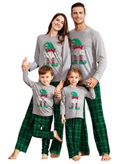 IFFEI Matching Family Pajamas Sets Christmas PJ's Sleepwear Printed Top with Plaid Bottom