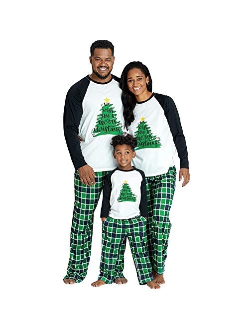 IFFEI Matching Family Pajamas Sets Christmas PJ's Sleepwear Printed Top with Plaid Bottom