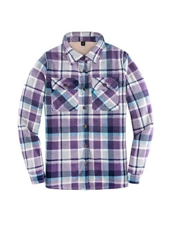 ZENTHACE Women's Sherpa Lined Plaid Flannel Shirt Jacket,Button Down Flannel Jac(All Sherpa Lining