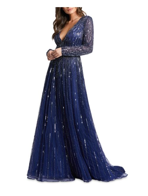 MAC DUGGAL Embellished V-Neck Gown