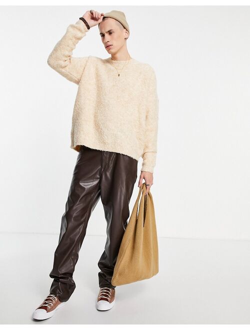 Asos Design knitted soft plush yarn sweater in oatmeal