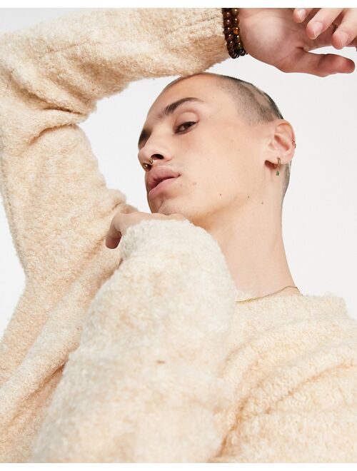 Asos Design knitted soft plush yarn sweater in oatmeal