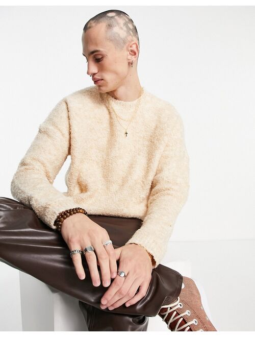 Asos Design knitted soft plush yarn sweater in oatmeal