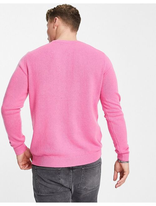 Asos Design lambswool crew neck sweater in pink