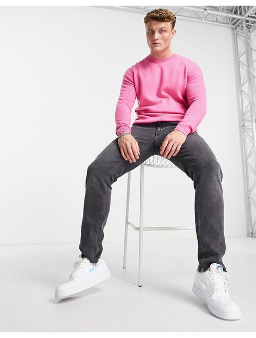 Asos Design lambswool crew neck sweater in pink