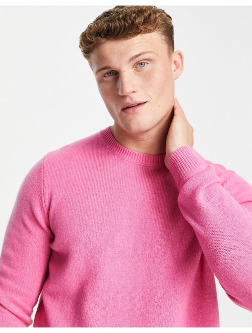 Asos Design lambswool crew neck sweater in pink