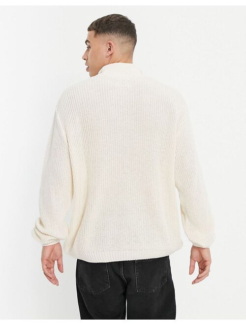 Asos Design oversized fisherman rib half zip knit sweater in ecru