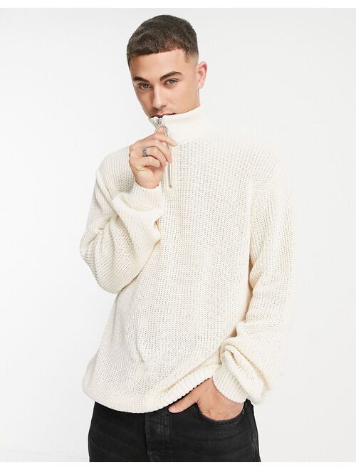 Asos Design oversized fisherman rib half zip knit sweater in ecru