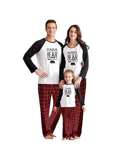 IFFEI Matching Family Pajamas Sets Christmas PJ's with Deer Long Sleeve Tee and Plaid Pants Loungewear