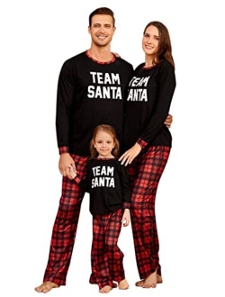 IFFEI Matching Family Pajamas Sets Christmas PJ's with Deer Long Sleeve Tee and Plaid Pants Loungewear