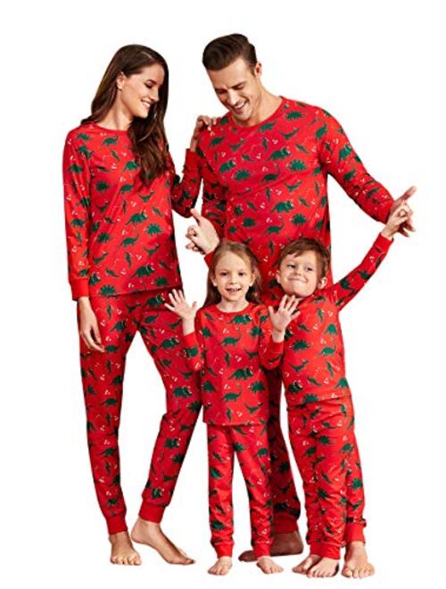 IFFEI Matching Family Pajamas Sets Christmas PJ's with Deer Long Sleeve Tee and Plaid Pants Loungewear