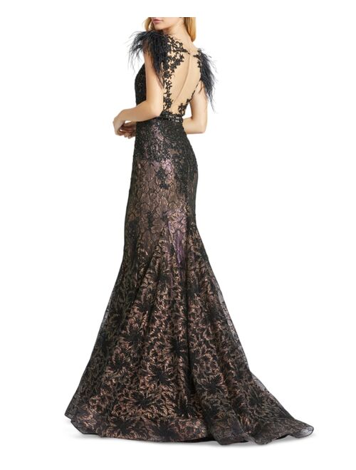 MAC DUGGAL Embellished Illusion-Neck Gown