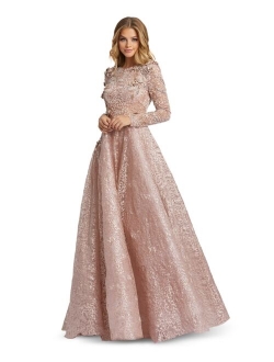 Long-Sleeve Embellished Ball Gown