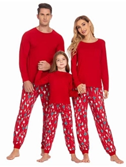 Family Matching Pajamas Christmas Sleepwear Long Sleeve Sleep Shirt with Plaid Pants Soft Loungewear Pjs Set S-XXL