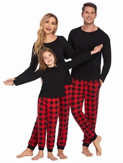 Family Matching Pajamas Christmas Sleepwear Long Sleeve Sleep Shirt with Plaid Pants Soft Loungewear Pjs Set S-XXL