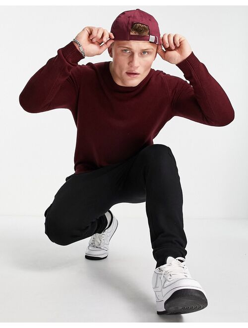 Asos Design lambswool crew neck sweater in burgundy