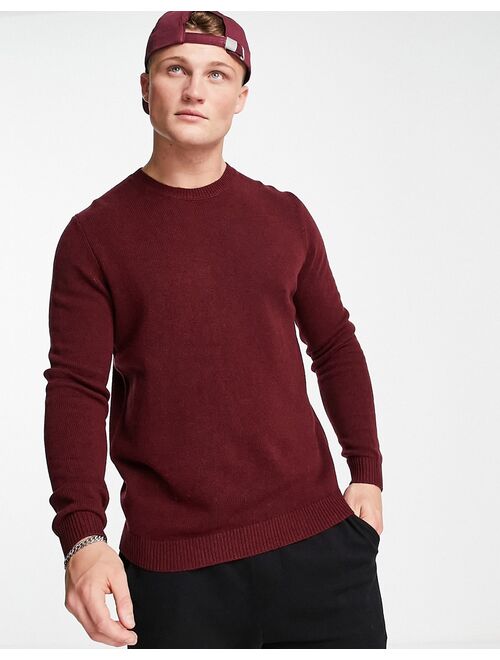 Asos Design lambswool crew neck sweater in burgundy