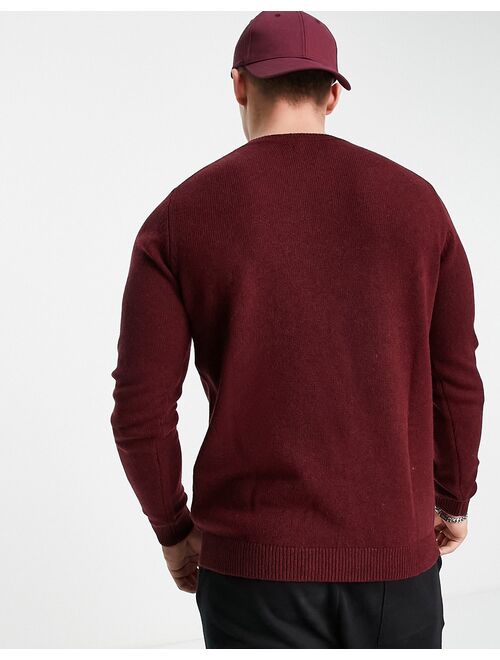 Asos Design lambswool crew neck sweater in burgundy