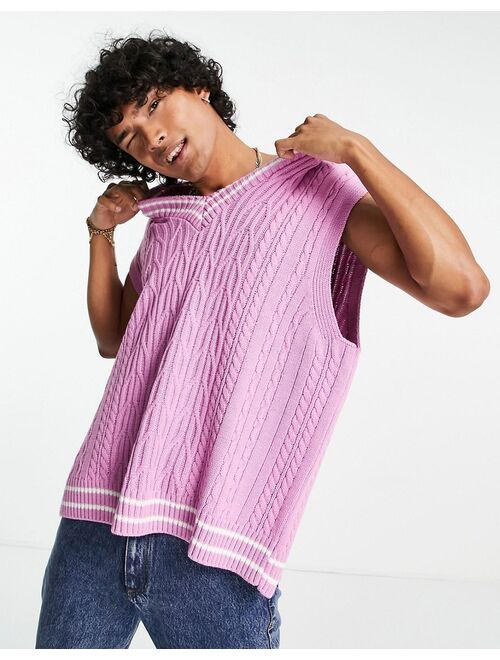 Asos Design cable knit cricket vest in pink