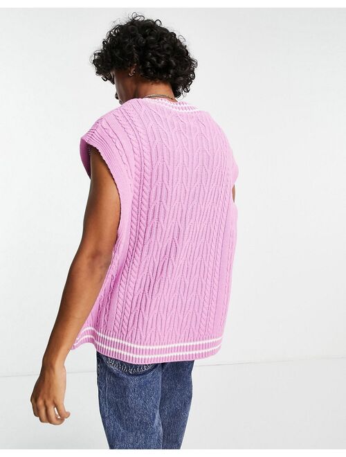 Asos Design cable knit cricket vest in pink