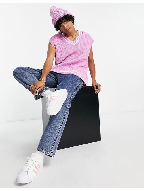 Asos Design cable knit cricket vest in pink