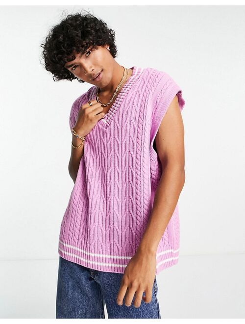 Asos Design cable knit cricket vest in pink