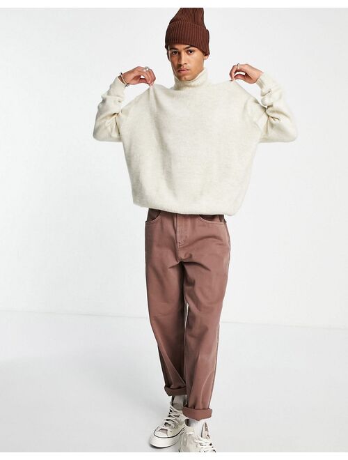 Asos Design fluffy knit roll neck sweater in oatmeal