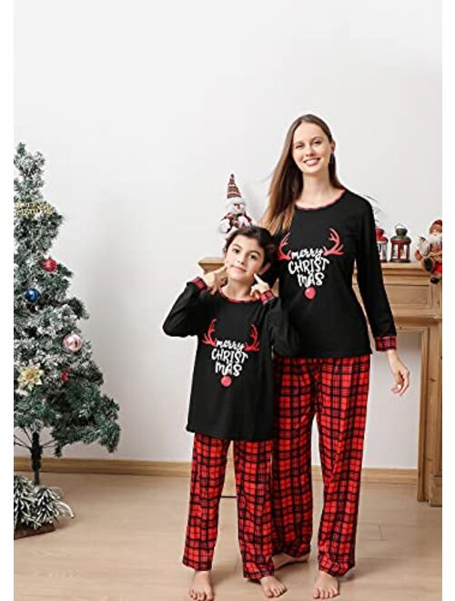 Matching Family Christmas Pajamas Set, Reindeer Plaid Printed Xmas PJs Loungewear Sleepwear for Women Men Kids