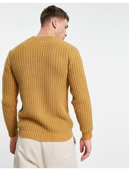 Asos Design heavyweight fisherman rib crew neck sweater in tan