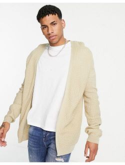 muscle fit basket stitch cardigan in oatmeal