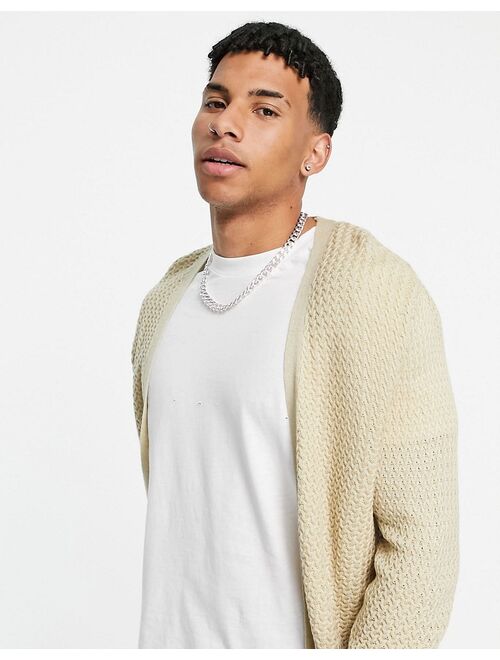 Asos Design muscle fit basket stitch cardigan in oatmeal