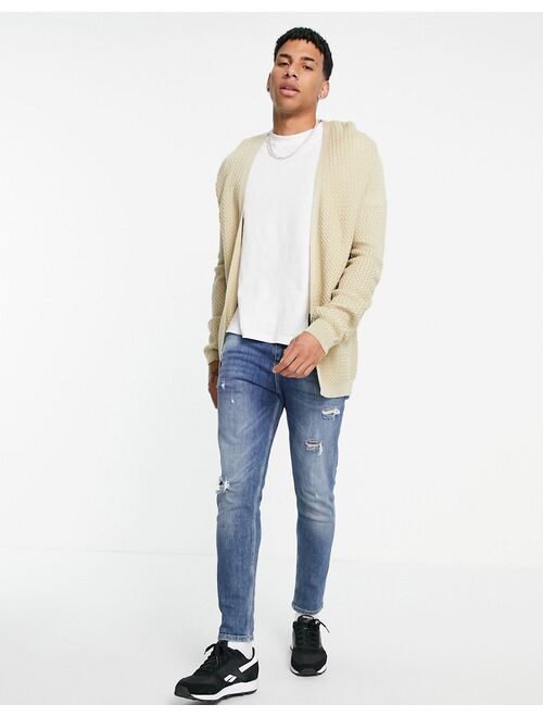 Asos Design muscle fit basket stitch cardigan in oatmeal