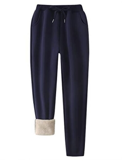 Flygo Women's Sherpa Lined Sweatpants Winter Fleece Pants Athletic Running Jogger Pants