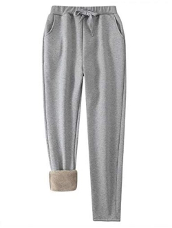 Flygo Women's Sherpa Lined Sweatpants Winter Fleece Pants Athletic Running Jogger Pants