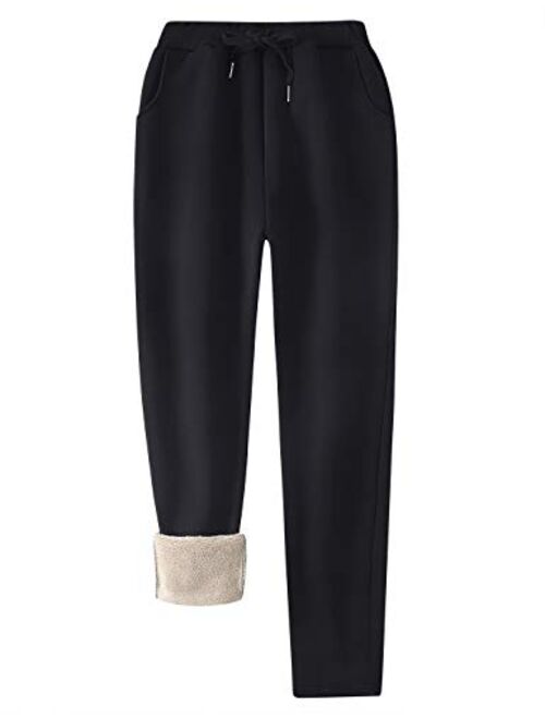 Flygo Women's Sherpa Lined Sweatpants Winter Fleece Pants Athletic Running Jogger Pants