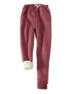 HeSaYep Women's Warm Sherpa Lined Sweatpants Drawstring Athletic Jogger Fleece Pants with Pockets