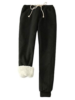 Flygo Women's Winter Warm Fleece Joggers Pants Sherpa Lined Athletic Active Sweatpants