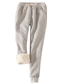 Flygo Women's Winter Warm Fleece Joggers Pants Sherpa Lined Athletic Active Sweatpants