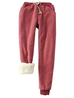 Flygo Women's Winter Warm Fleece Joggers Pants Sherpa Lined Athletic Active Sweatpants