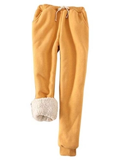 Flygo Women's Winter Warm Fleece Joggers Pants Sherpa Lined Athletic Active Sweatpants